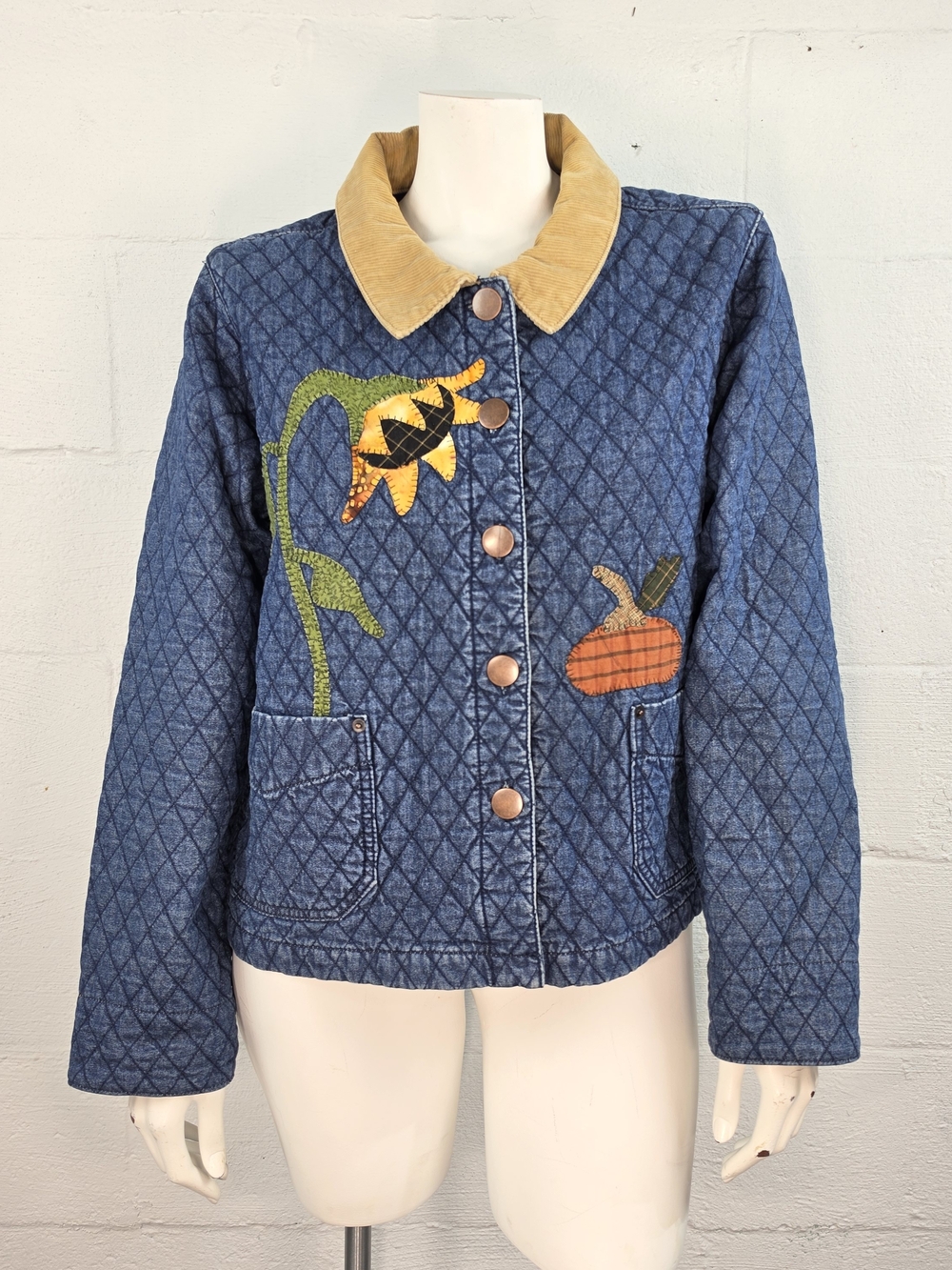 Haik's Vintage Quilted Denim Jacket with Autumn Appliqué